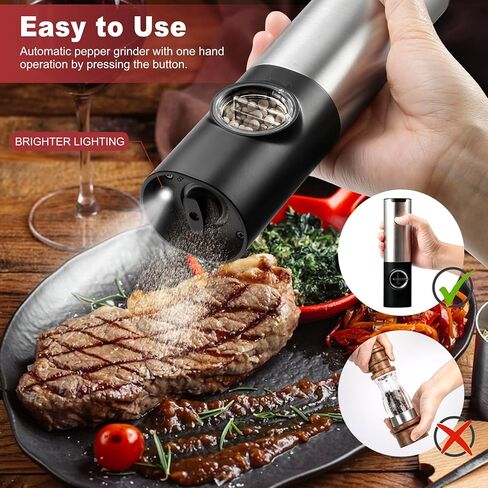 Rechargeable Electric Salt and Pepper Grinder Set, Automatic Spice Mill Shakers with Built in LED Lights, Adjustable Coarseness, Stainless Steel, Large Capacity, Automatic LED Light in Saudi Arabia