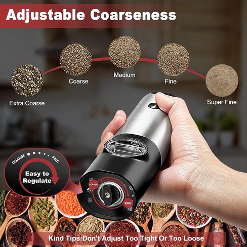 Rechargeable Electric Salt and Pepper Grinder Set, Automatic Spice Mill Shakers with Built in LED Lights, Adjustable Coarseness, Stainless Steel, Large Capacity, Automatic LED Light in Saudi Arabia