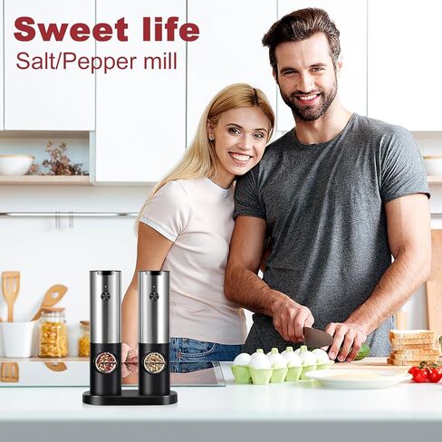 Rechargeable Electric Salt and Pepper Grinder Set, Automatic Spice Mill Shakers with Built in LED Lights, Adjustable Coarseness, Stainless Steel, Large Capacity, Automatic LED Light in Saudi Arabia