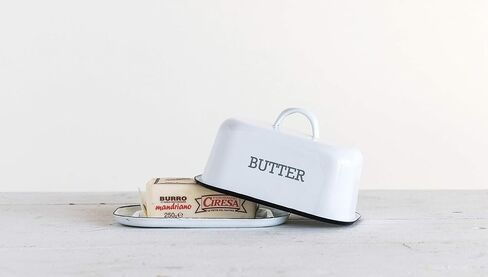 Creative Co-Op White Enameled Steel Butter Dish with Black Rim Food Storage in Saudi Arabia