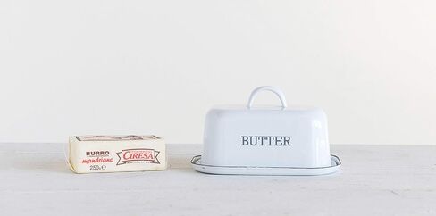 Creative Co-Op White Enameled Steel Butter Dish with Black Rim Food Storage in Saudi Arabia