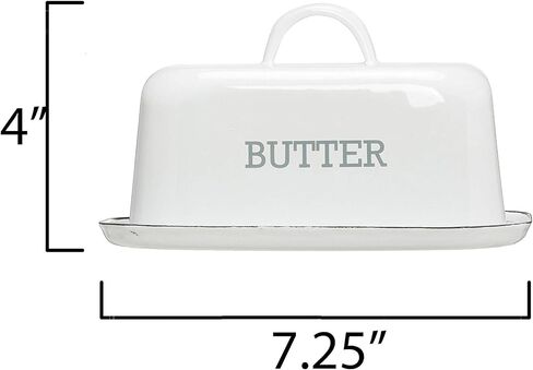 Creative Co-Op White Enameled Steel Butter Dish with Black Rim Food Storage in Saudi Arabia