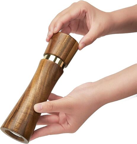Acacia Wood Manual Salt and Pepper Grinder Set, 8 inches Refillable Pepper and Salt Mill Set, Salt Grinder Pepper Mill with Adjustable Coarseness, for Restaurant Hotel By DEERLET (2pcs,wood-gold) in Saudi Arabia