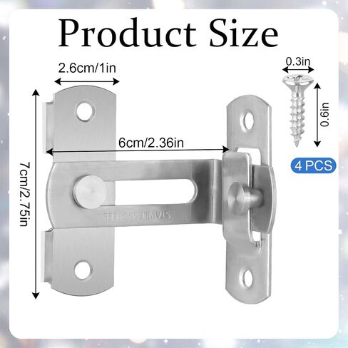 Right Angle Curved Door Flip Door Sliding Latch 90 Degree Stainless Steel Latch Safety Sliding Barn Door Lock Screen Door Stopper Lock Security Hook Gate Latch for Bathroom Barn Garden Garage in Saudi Arabia