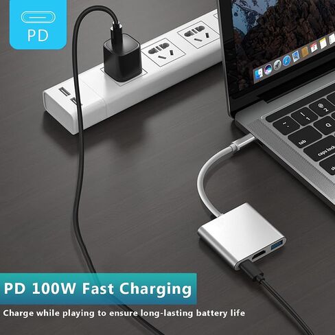 محول USB C إلى HDMI للتبديل، محول AV رقمي متعدد المنافذ 3 في 1 USB C مع USB 3.0، مخرج HDMI 4K ومنفذ شحن PD 100W لأجهزة MacBook Pro وiPad Pro وNintendo Switch وغيرها من أجهزة USB C in Kuwait