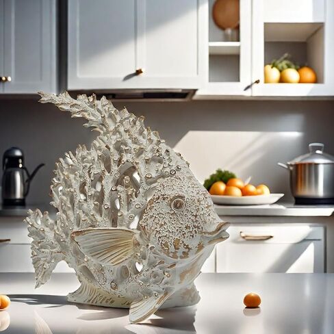 VVGIFTS Beach Coastal Decor Coral Reef Angelfish Home Office Desk Decor Sculpture Statue for Tabletop Shelf Bathroom Decoration Ornament Gift (Turquoise and Blue) in Saudi Arabia