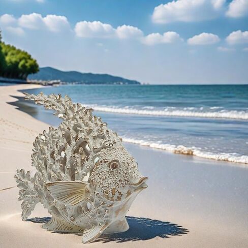 VVGIFTS Beach Coastal Decor Coral Reef Angelfish Home Office Desk Decor Sculpture Statue for Tabletop Shelf Bathroom Decoration Ornament Gift (Turquoise and Blue) in Saudi Arabia