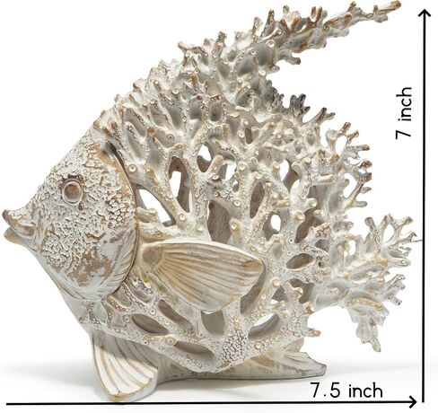 VVGIFTS Beach Coastal Decor Coral Reef Angelfish Home Office Desk Decor Sculpture Statue for Tabletop Shelf Bathroom Decoration Ornament Gift (Turquoise and Blue) in Saudi Arabia