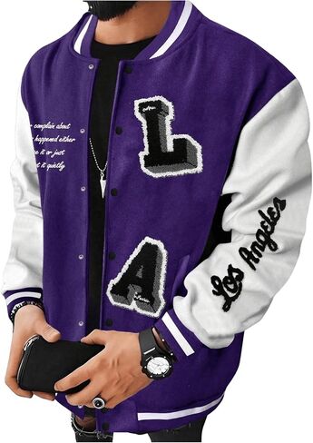 SOLY HUX Men's Varsity Jacket Letter Print Color Block Long Sleeve Baseball Jacket Coat in Saudi Arabia