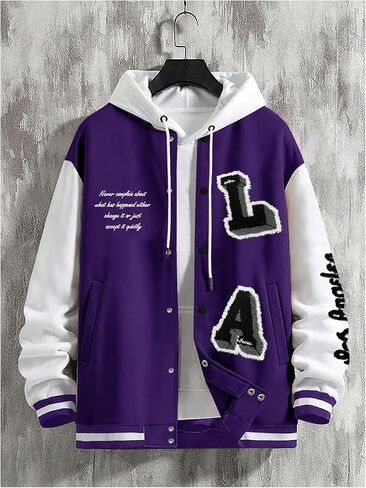 SOLY HUX Men's Varsity Jacket Letter Print Color Block Long Sleeve Baseball Jacket Coat in Saudi Arabia