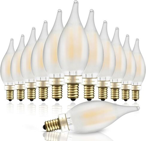 Hizashi LED Frosted Candelabra Light Bulbs, E12 LED Bulb 40W Equivalent, Dimmable 2700K Warm White, Chandelier Light Bulbs, 90+CRI, 450LM, Flame Tip CA10, UL Listed, 12 Pack in Saudi Arabia