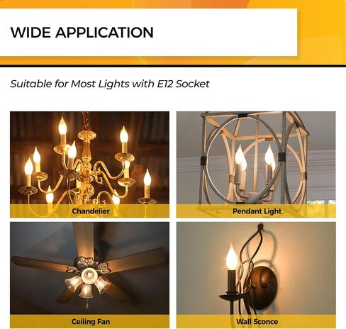 Hizashi LED Frosted Candelabra Light Bulbs, E12 LED Bulb 40W Equivalent, Dimmable 2700K Warm White, Chandelier Light Bulbs, 90+CRI, 450LM, Flame Tip CA10, UL Listed, 12 Pack in Saudi Arabia