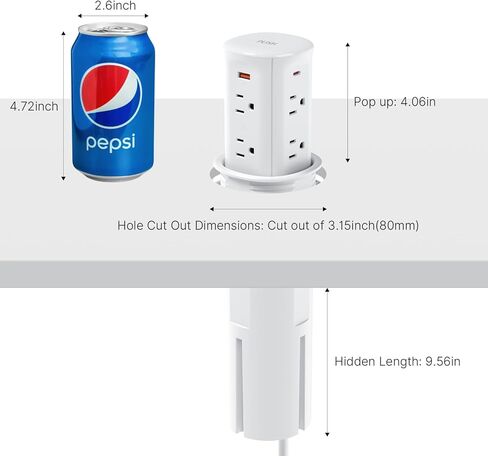 Pop up Outlet for Countertop,3-1/8 inch Hole Desk Grommet Power Station,20W USB C Fast Charging,8 Outlets 4-USB,Kitchen Island Pop Up Electrical Outlet,Office Power Supply,Black in Saudi Arabia