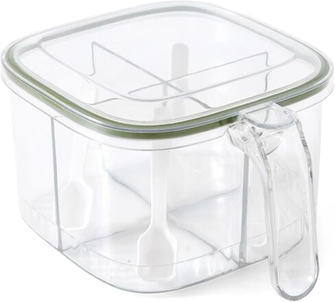 4 Compartments Seasoning Box with Cover and 4 Serving Spoons, Transparent Spice Pot Clear Seasoning Storage Box Container Kitchen Condiment Jars for Kitchen Salt Pepper Sugar in Saudi Arabia