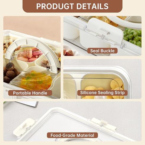 Divided Serving Tray with Lid and Handle - Versatile Snackle Box Charcuterie Container for Fruits, Nuts & Candy - Portable Clear Organizer for Party, Picnic, Entertaining, Travel in Saudi Arabia