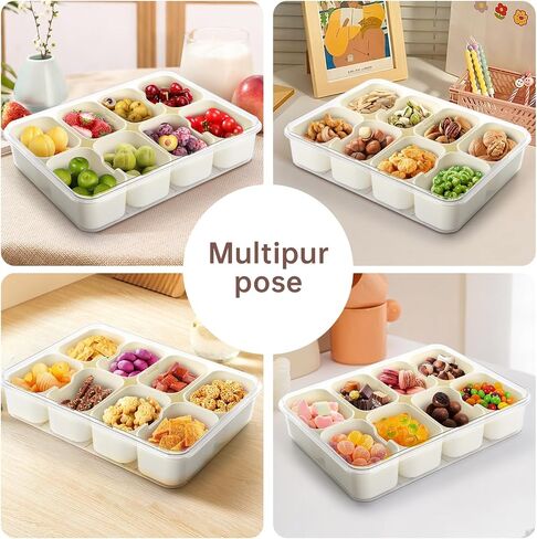 Divided Serving Tray with Lid and Handle - Versatile Snackle Box Charcuterie Container for Fruits, Nuts & Candy - Portable Clear Organizer for Party, Picnic, Entertaining, Travel in Saudi Arabia