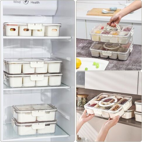 Divided Serving Tray with Lid and Handle - Versatile Snackle Box Charcuterie Container for Fruits, Nuts & Candy - Portable Clear Organizer for Party, Picnic, Entertaining, Travel in Saudi Arabia