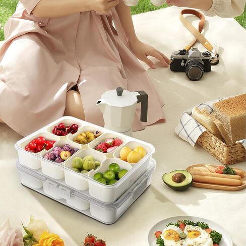 Divided Serving Tray with Lid and Handle - Versatile Snackle Box Charcuterie Container for Fruits, Nuts & Candy - Portable Clear Organizer for Party, Picnic, Entertaining, Travel in Saudi Arabia