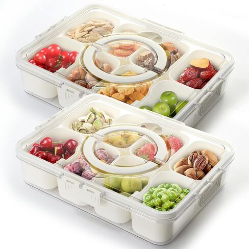 Divided Serving Tray with Lid and Handle - Versatile Snackle Box Charcuterie Container for Fruits, Nuts & Candy - Portable Clear Organizer for Party, Picnic, Entertaining, Travel in Saudi Arabia