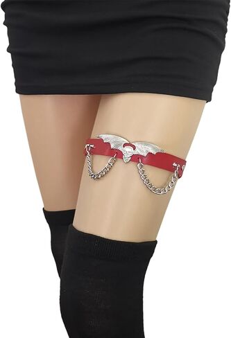 2PCs Adjustable Skull Bat Wing Leg Garter, Elastic Punk Thigh Garters with Chains for Women Parties, Black in Saudi Arabia