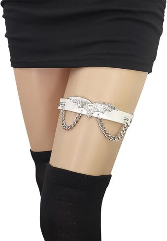 2PCs Adjustable Skull Bat Wing Leg Garter, Elastic Punk Thigh Garters with Chains for Women Parties, Black in Saudi Arabia