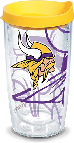 Tervis Made in USA Double Walled NFL Minnesota Vikings Insulated Tumbler Cup Keeps Drinks Cold & Hot, 24oz - Black Lid, All Over in Saudi Arabia