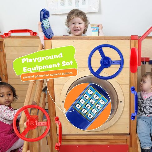 Playground Accessories Swingset Steering Wheel Safety Handles Plastic Swingset Phone Toy Swing Set Telephone for Kids Outdoor Treehouse Playhouse Swing Set (Green,Yellow) in Saudi Arabia