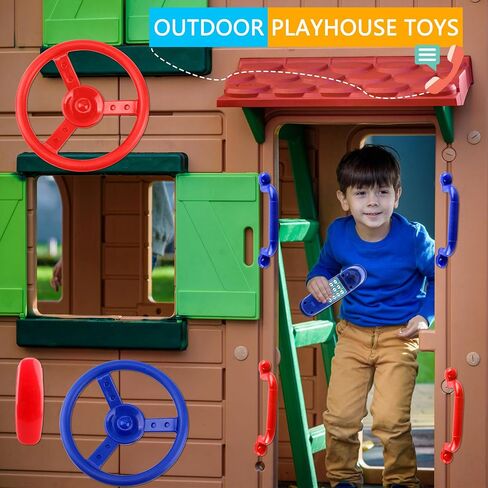 Playground Accessories Swingset Steering Wheel Safety Handles Plastic Swingset Phone Toy Swing Set Telephone for Kids Outdoor Treehouse Playhouse Swing Set (Green,Yellow) in Saudi Arabia