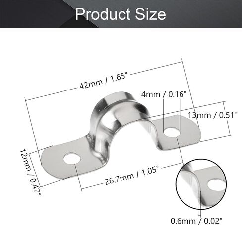 MroMax 20Pcs Rigid Pipe Strap 0.2" Tension Tube Clip Clamp 6.8 Grade 304 Stainless Steel Rigid Pipe Straps with 2 Holes Tube U Bracket Clamp Hanger 5mm Pipe Clamp Silver Tone in Kuwait
