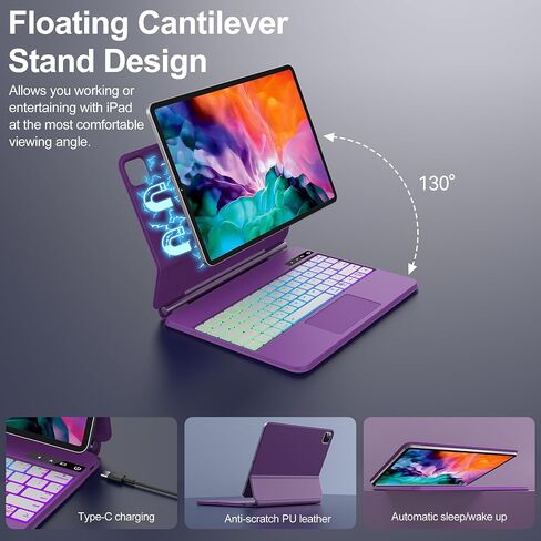 FARYODI Keyboard Case for iPad Air 13 Inch (M2, 2024) & iPad Pro 12.9 (6th/5th/4th/3rd Gen), 7 Colors RBG Backlit Wireless for iPad Magic Keyboard, Auto Sleep/Wake with Pencil Holder-White in Saudi Arabia