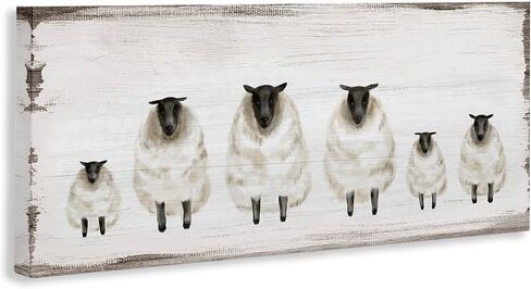 Stupell Industries Fluffy Farm Sheep Herd Rustic Country Animals, Design by Daphne Polselli Canvas Wall Art, 10x24, Gray in Saudi Arabia