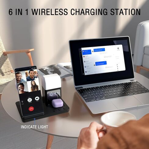 Wireless Charger, 6 in 1 Charging Station with Alarm Clock and Light for iPhone 15/14/13/12/11 X Pro Max for Apple Watch Charger for AirPods 3/2/Pro(Pink) in Saudi Arabia