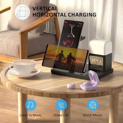 Wireless Charger, 6 in 1 Charging Station with Alarm Clock and Light for iPhone 15/14/13/12/11 X Pro Max for Apple Watch Charger for AirPods 3/2/Pro(Pink) in Saudi Arabia