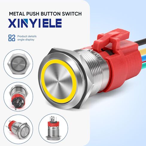 19MM Latching 12V DC Push Button Switch On/Off,Waterproof with LED Light Power SPDT Button Switch for Marine,0.74" Hole with Wire Socket Plug Self-Locking(Ring Blue LED/Black Shell) in Kuwait