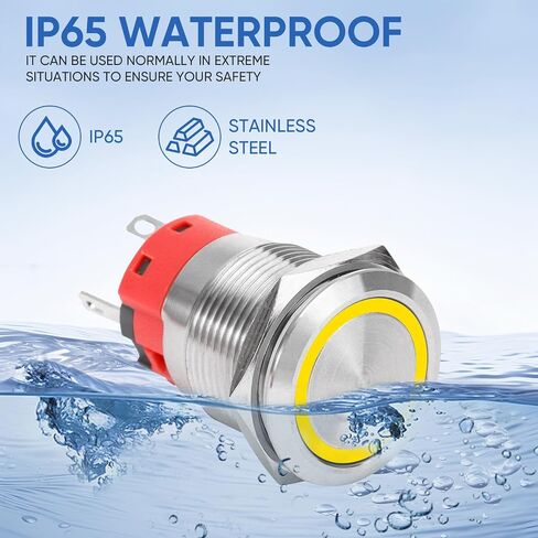19MM Latching 12V DC Push Button Switch On/Off,Waterproof with LED Light Power SPDT Button Switch for Marine,0.74" Hole with Wire Socket Plug Self-Locking(Ring Blue LED/Black Shell) in Kuwait