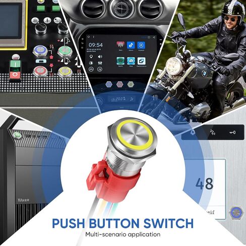 19MM Latching 12V DC Push Button Switch On/Off,Waterproof with LED Light Power SPDT Button Switch for Marine,0.74" Hole with Wire Socket Plug Self-Locking(Ring Blue LED/Black Shell) in Kuwait