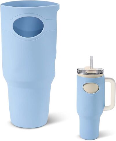 Protective Silicone Boot for Stanley Quencher Tumbler 40oz, Anti-Scratch Water Bottle Sleeve Case Full Cover BPA-Free Cup Bottom Protector Logo & Handle Cutout Design (Light Blue) in Saudi Arabia