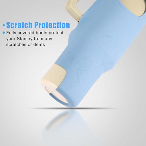 Protective Silicone Boot for Stanley Quencher Tumbler 40oz, Anti-Scratch Water Bottle Sleeve Case Full Cover BPA-Free Cup Bottom Protector Logo & Handle Cutout Design (Light Blue) in Saudi Arabia