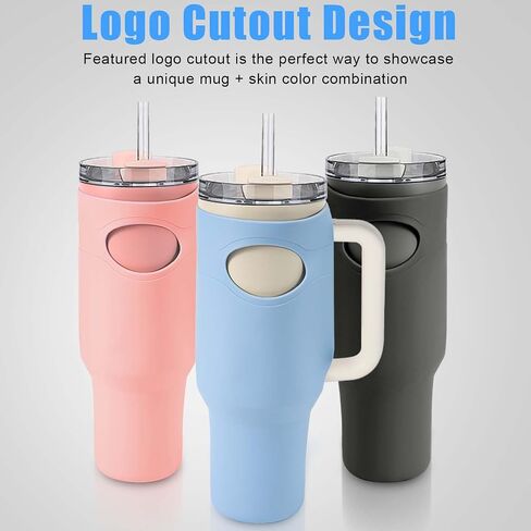 Protective Silicone Boot for Stanley Quencher Tumbler 40oz, Anti-Scratch Water Bottle Sleeve Case Full Cover BPA-Free Cup Bottom Protector Logo & Handle Cutout Design (Light Blue) in Saudi Arabia