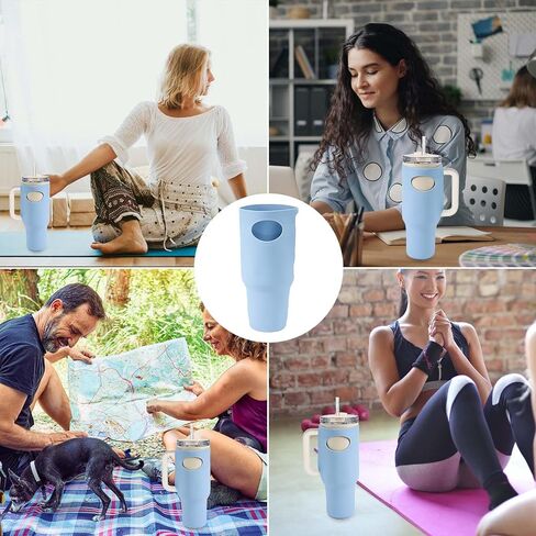Protective Silicone Boot for Stanley Quencher Tumbler 40oz, Anti-Scratch Water Bottle Sleeve Case Full Cover BPA-Free Cup Bottom Protector Logo & Handle Cutout Design (Light Blue) in Saudi Arabia