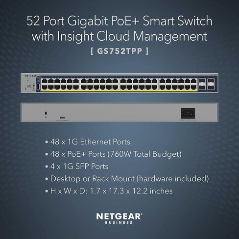 NETGEAR 26-Port PoE Gigabit Ethernet Smart Switch (GS724TPP) - Managed, Optional Insight Cloud Management, 24 x PoE+ @ 380W, 2 x 1G SFP, Desktop or Rackmount, and Limited Lifetime Protection in Saudi Arabia