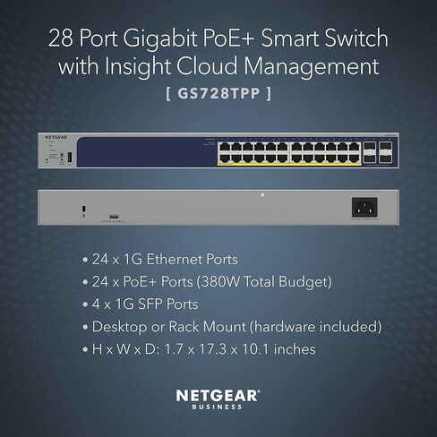 NETGEAR 26-Port PoE Gigabit Ethernet Smart Switch (GS724TPP) - Managed, Optional Insight Cloud Management, 24 x PoE+ @ 380W, 2 x 1G SFP, Desktop or Rackmount, and Limited Lifetime Protection in Saudi Arabia