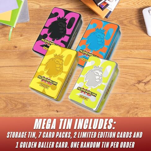 Panini Adrenalyn XL Premier League Soccer Trading Cards 2024-2025, Random Mega Tin, 6 Extra Packs & 100 Card Protector Sleeves in Kuwait