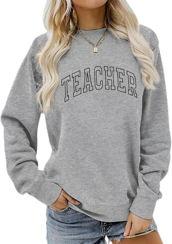Teacher Sweatshirts for Women Cute Teacher Life Graphic Shirt Inspirational Long Sleeve Crewneck Loose Pullover Tops in Kuwait