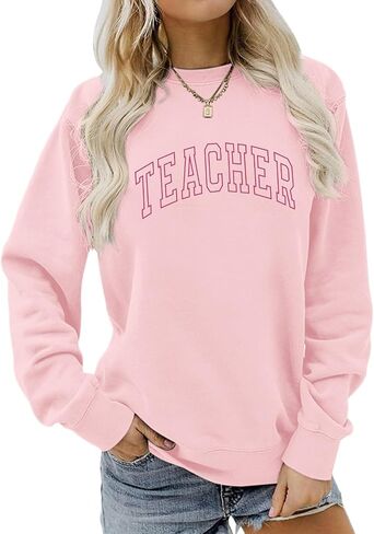 Teacher Sweatshirts for Women Cute Teacher Life Graphic Shirt Inspirational Long Sleeve Crewneck Loose Pullover Tops in Kuwait