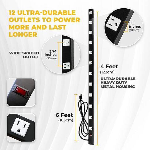 9 Outlets 3 Feet Power Cord 3 Feet Body Opentron OT3093 Heavy Duty Metal Surge Protector Power Strip with Mounting Parts - FREE End Caps for Shipping Protection Only in Saudi Arabia