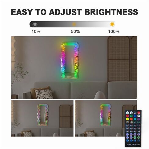JXIN Dream Color Mirror Neon Sign مع جهاز تحكم عن بعد، 10 * 21 بوصة، ضوء مع 210 نوعًا من الألوان، لمرآة الملابس، مساعد المكياج، ديكور الحائط، غرفة النوم، غرفة المعيشة، هدية عيد الحب in Saudi Arabia