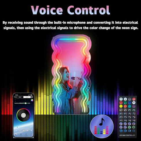 JXIN Dream Color Mirror Neon Sign مع جهاز تحكم عن بعد، 10 * 21 بوصة، ضوء مع 210 نوعًا من الألوان، لمرآة الملابس، مساعد المكياج، ديكور الحائط، غرفة النوم، غرفة المعيشة، هدية عيد الحب in Saudi Arabia