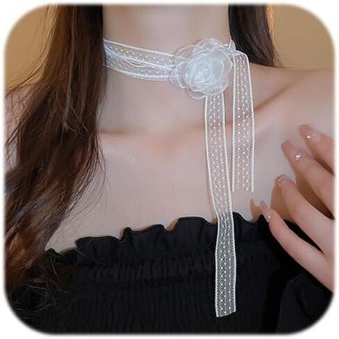Lace Flower Choker Necklace for Women Vintage Rose Necklaces Tulle Chokers for Bride Wedding Gifts in Kuwait