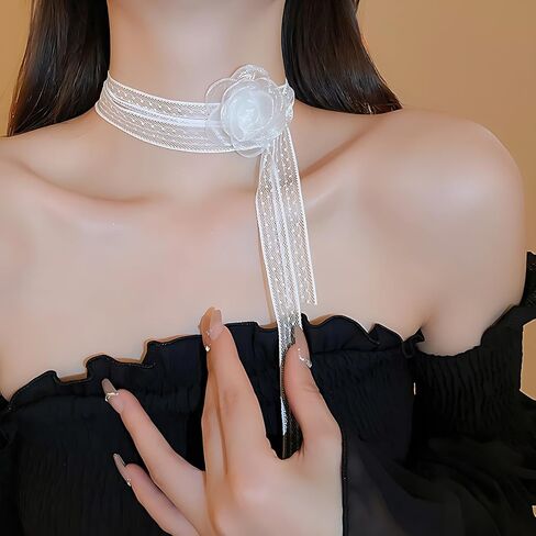 Lace Flower Choker Necklace for Women Vintage Rose Necklaces Tulle Chokers for Bride Wedding Gifts in Kuwait